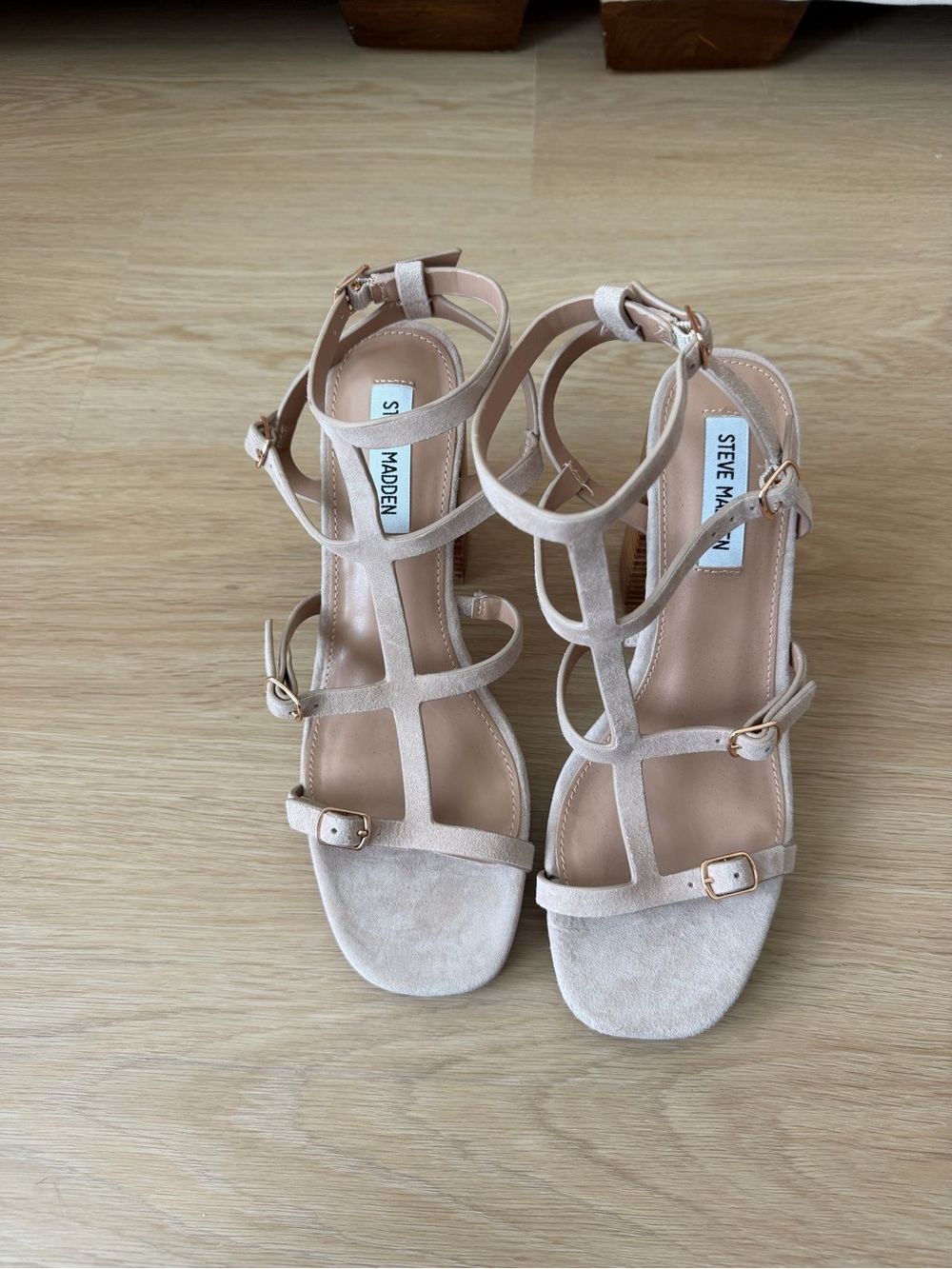 Steve Madden Beige Strappy Block Heel Sandal - Picture 3 of 7